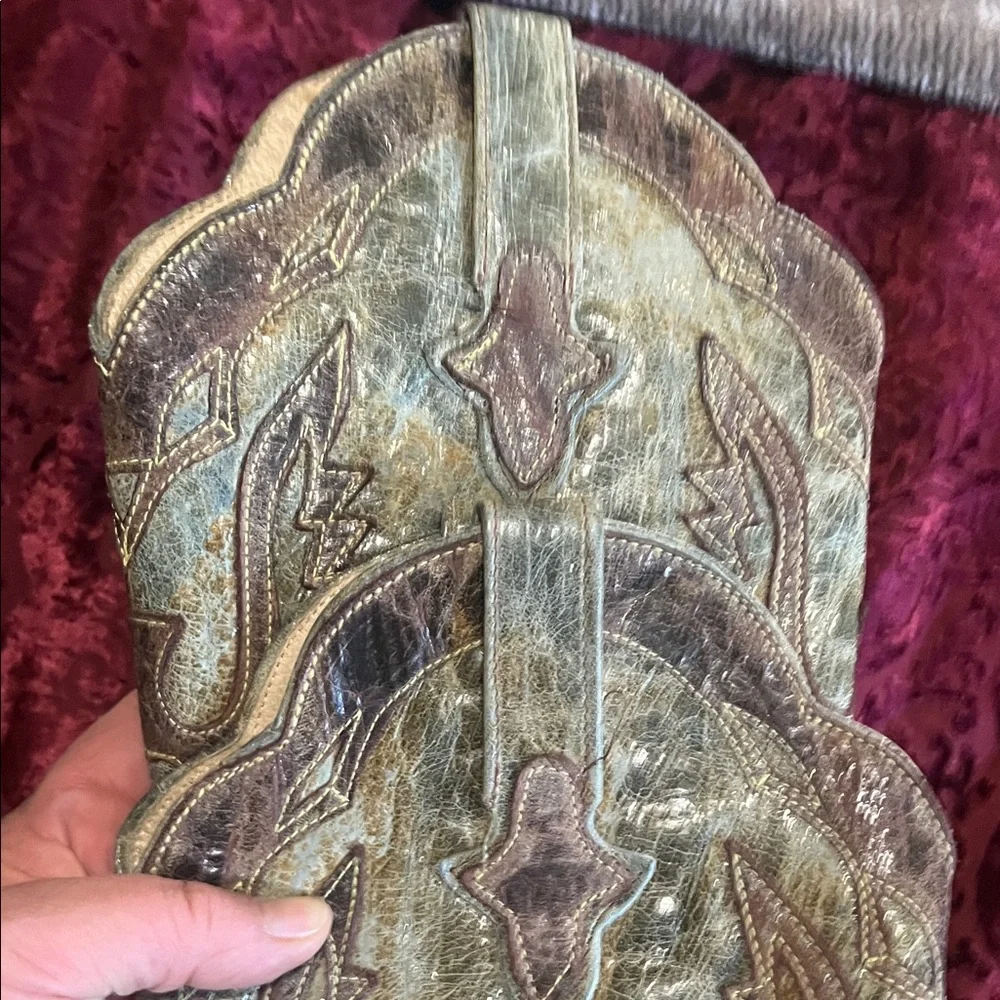 Steve Madden Moss Green Brown Leather Top Stitched Cowboy Boots 10M - Picture 12 of 12